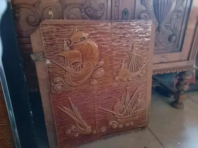 Cuadro porcelana barcos relieve años 60