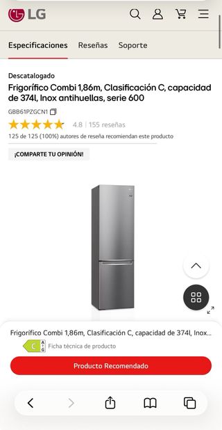 Nevera LG GBB61PZGCN1