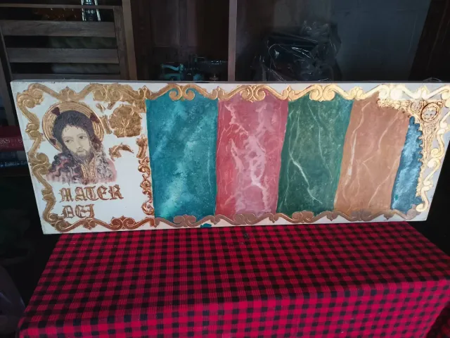 Tablón antiguo pintado a mano Mater Dei