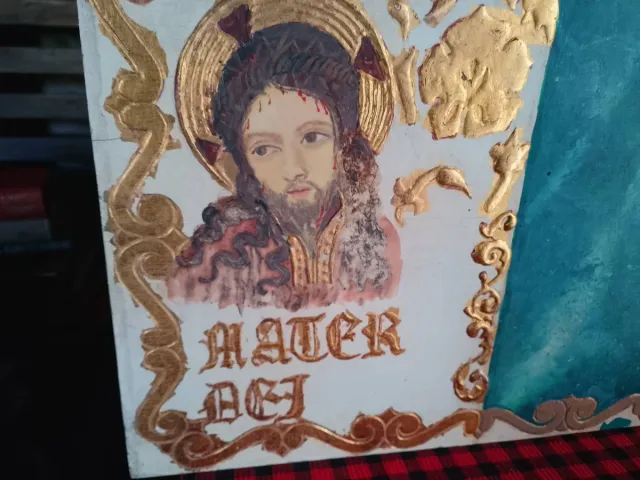 Tablón antiguo pintado a mano Mater Dei
