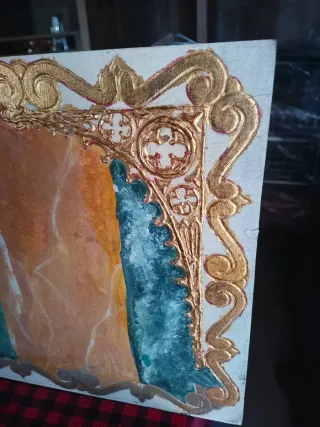 Tablón antiguo pintado a mano Mater Dei