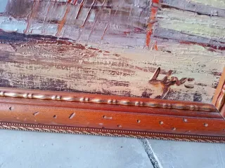 Precioso óleo firmado paisaje barcos