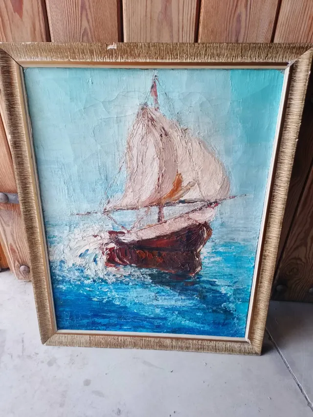 Óleo sobre lienzo barcos paletina firmado