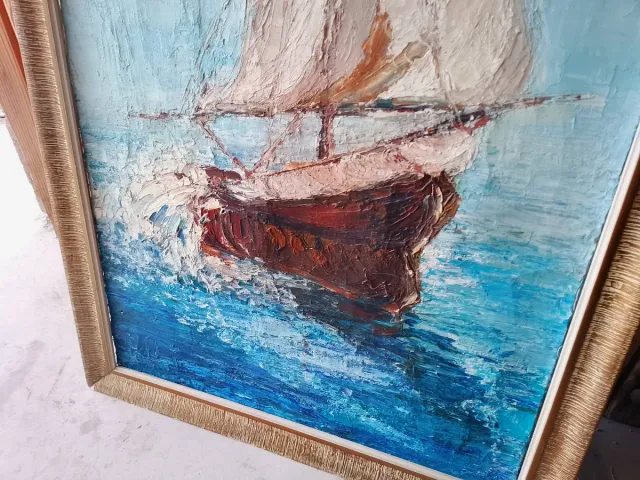 Óleo sobre lienzo barcos paletina firmado