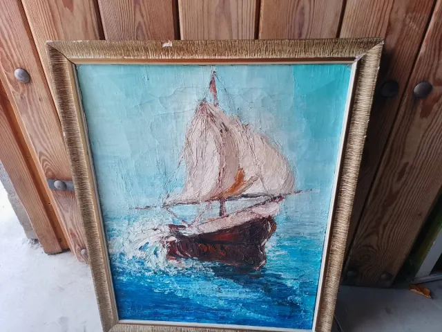 Óleo sobre lienzo barcos paletina firmado