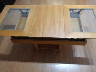 Mesa de salón extensible madera y cristal