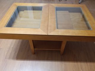 Mesa de salón extensible madera y cristal