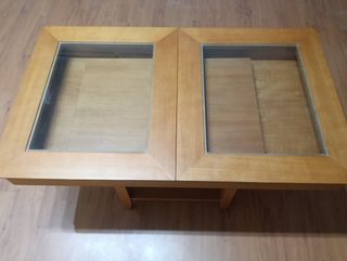 Mesa de salón extensible madera y cristal