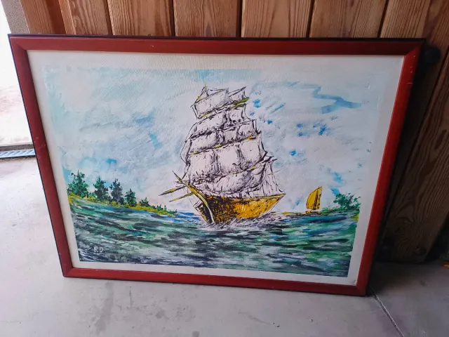 Pintura Acrílico Barco Velero Firmado R.D