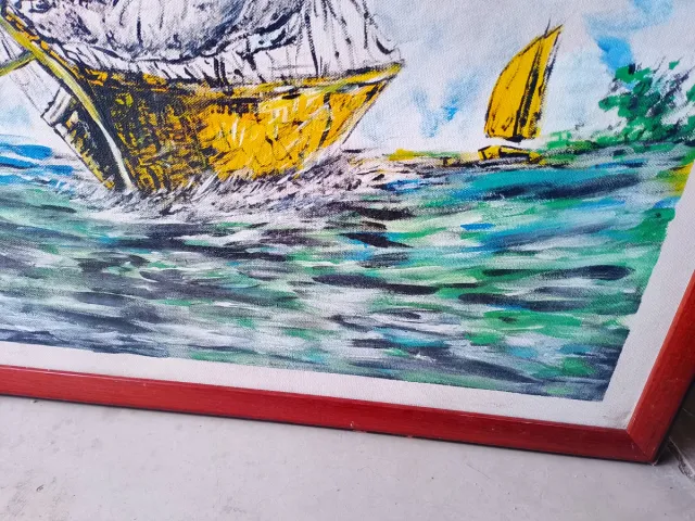 Pintura Acrílico Barco Velero Firmado R.D