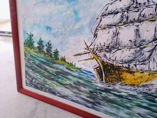 Pintura Acrílico Barco Velero Firmado R.D