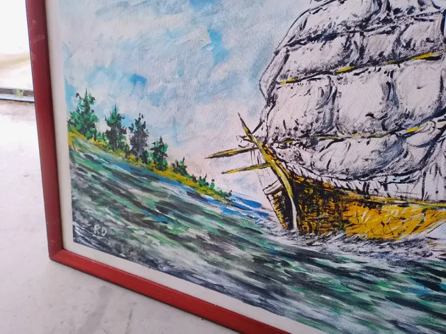 Pintura Acrílico Barco Velero Firmado R.D