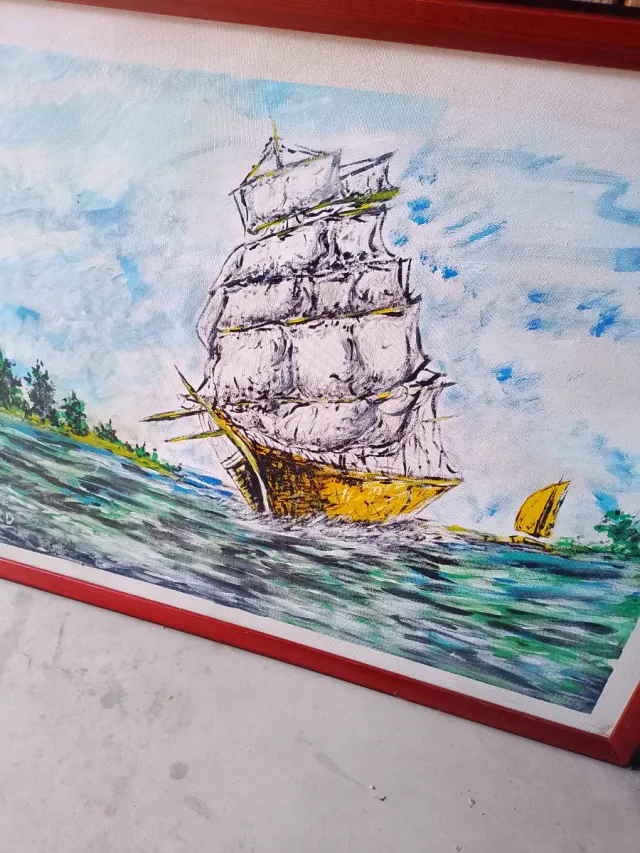 Pintura Acrílico Barco Velero Firmado R.D