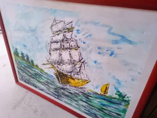 Pintura Acrílico Barco Velero Firmado R.D