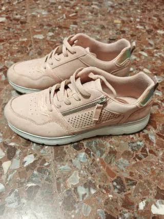 Zapatillas casual mujer rosa y plata