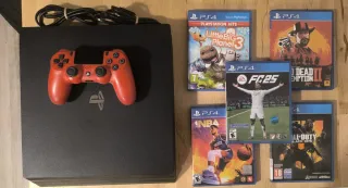 Consola PS4 Pro Negra + Mando Rojo + 5 Juegos