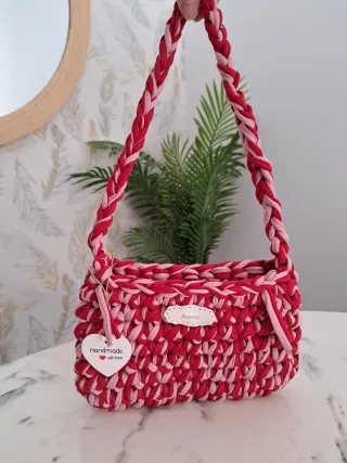 Bolso Crochet Rosa y Rojo Hecho a Mano