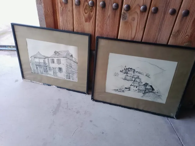 Pareja cuadros plumilla R. Medina Campeny