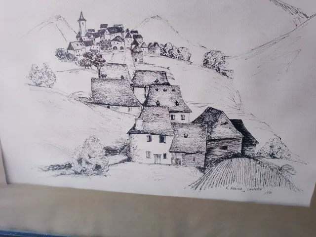 Pareja cuadros plumilla R. Medina Campeny