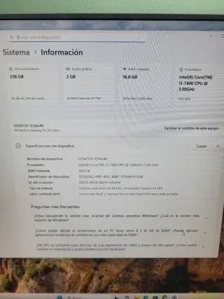 Ordenador HP Pavilion i5-7400 256GB SSD