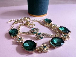 Pulsera Serpiente Ojos Esmeralda Dorada