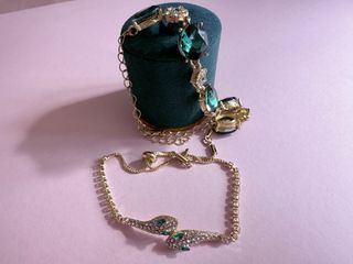 Pulsera Serpiente Ojos Esmeralda Dorada