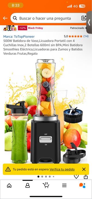 Batidora Portátil 500W ToTopPioneer