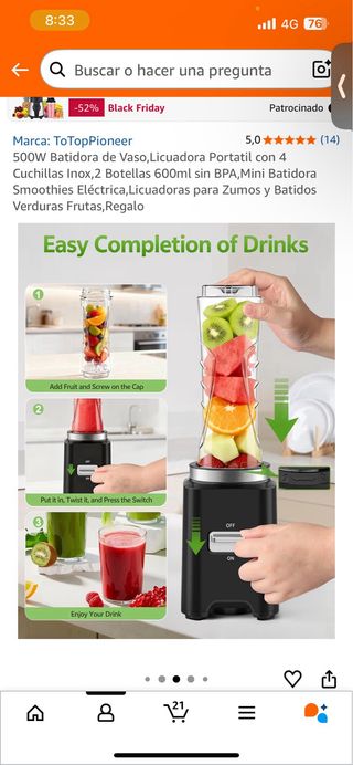 Batidora Portátil 500W ToTopPioneer