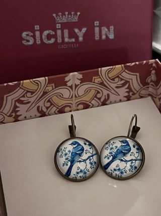 Parure orecchini uccelli blu e limoni