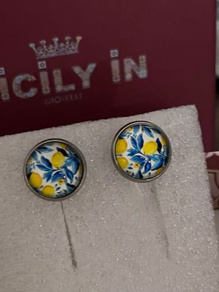 Parure orecchini uccelli blu e limoni