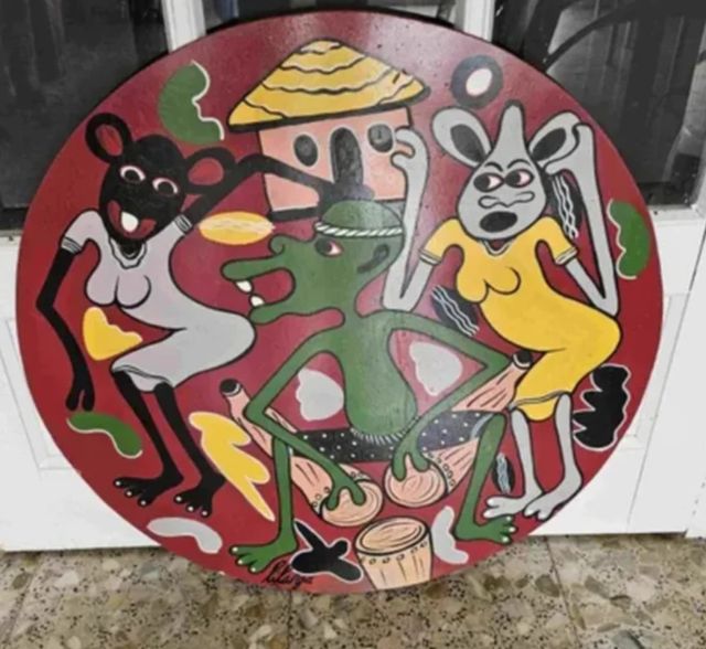 GEORGE LILANGA ORIGINAL OLEO SOBRE TABLA, REDONDO