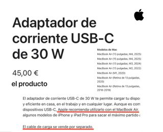 Cargador Apple 30W USB-C iPad, iPhone, MacBook Air