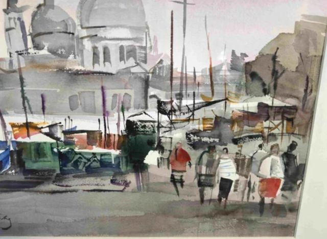 JOSEP CRUAÑES FAGES ACUARELA MARINA VENECIA