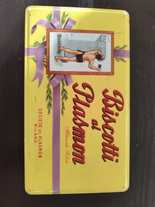 Scatola di latta Plasmon vintage