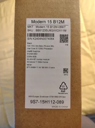 MSI Modern 15 B12M-089IT