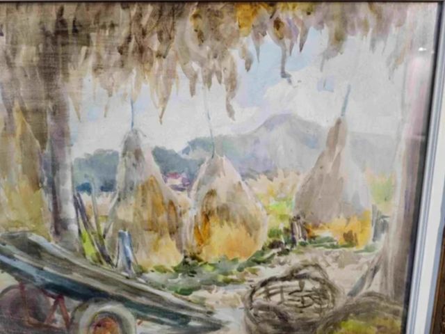 CEFERINO OLIVE AQUARELA COBERTIZO CON CARRO