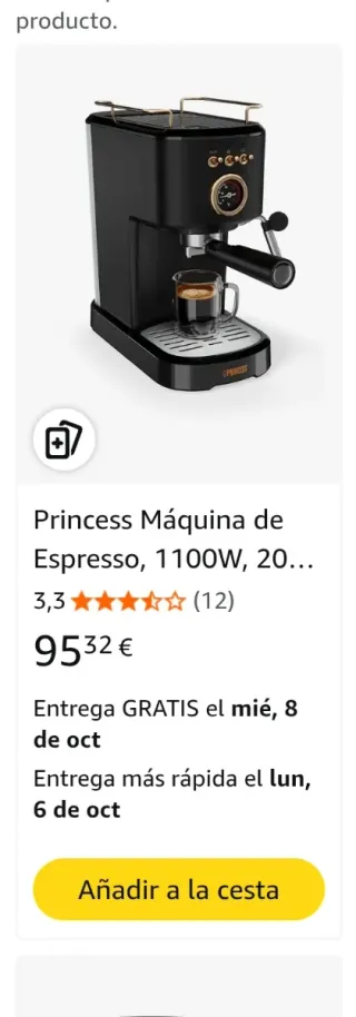 Cafetera Princess Espresso 1100W