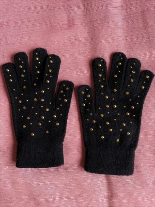 Guantes Blanco Mujer Negro Tachuelas Doradas