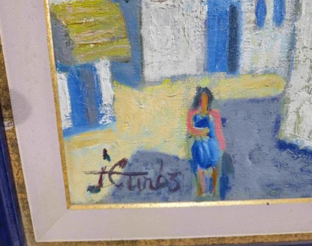 JORDI CUROS CUADRO OLEO CALLE CADAQUES