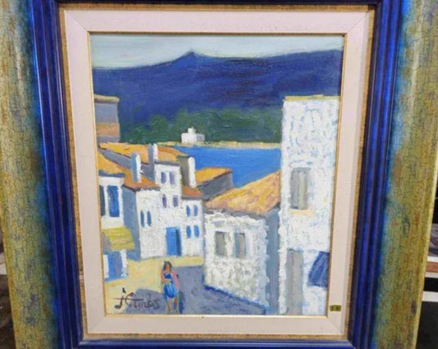 JORDI CUROS CUADRO OLEO CALLE CADAQUES