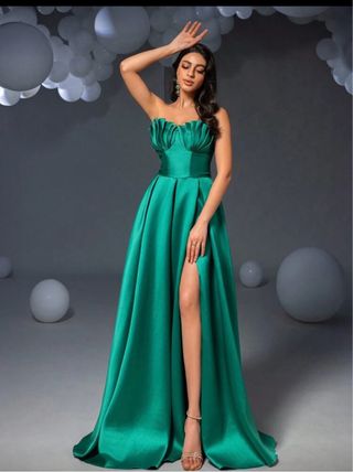 Vestido de fiesta  boda Dama de honor satén verde