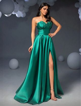 Vestido de fiesta  boda Dama de honor satén verde