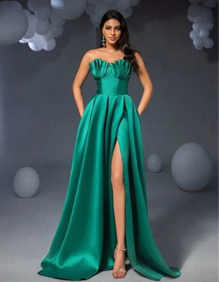 Vestido de fiesta  boda Dama de honor satén verde