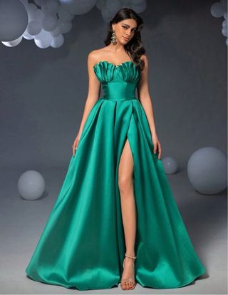 Vestido de fiesta  boda Dama de honor satén verde