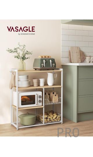 Scaffale da Cucina con 2 Cesti in Rete Metallic, Scaffale per Microonde