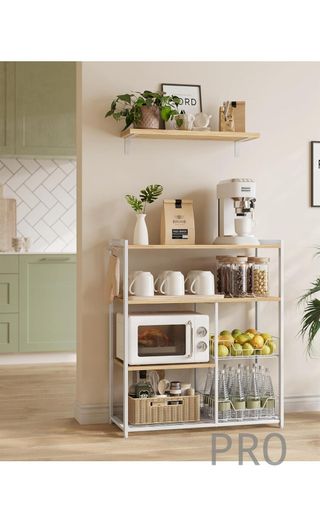 Scaffale da Cucina con 2 Cesti in Rete Metallic, Scaffale per Microonde