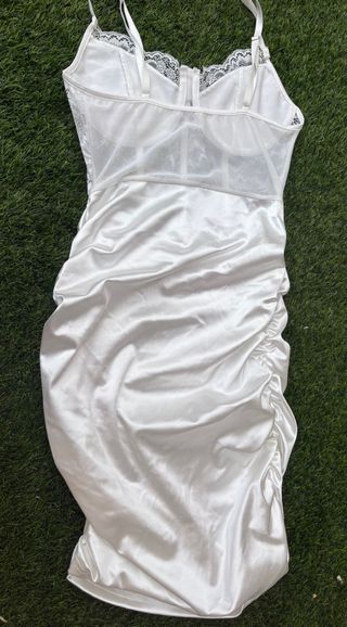 Vestido Midi Corsé Encaje Satén Blanco