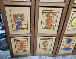 BIOMBO MADERA CON CARTAS DEL TAROT PINTADAS 1968
