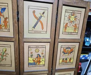 BIOMBO MADERA CON CARTAS DEL TAROT PINTADAS 1968