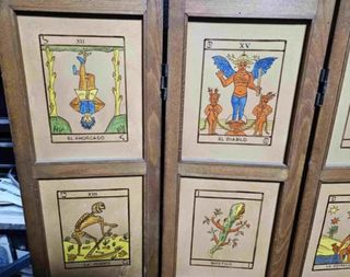 BIOMBO MADERA CON CARTAS DEL TAROT PINTADAS 1968